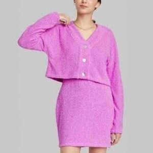 Wild Fable Fuzzy Cropped Cardigan Sweater Neon Purple Size M - NWT